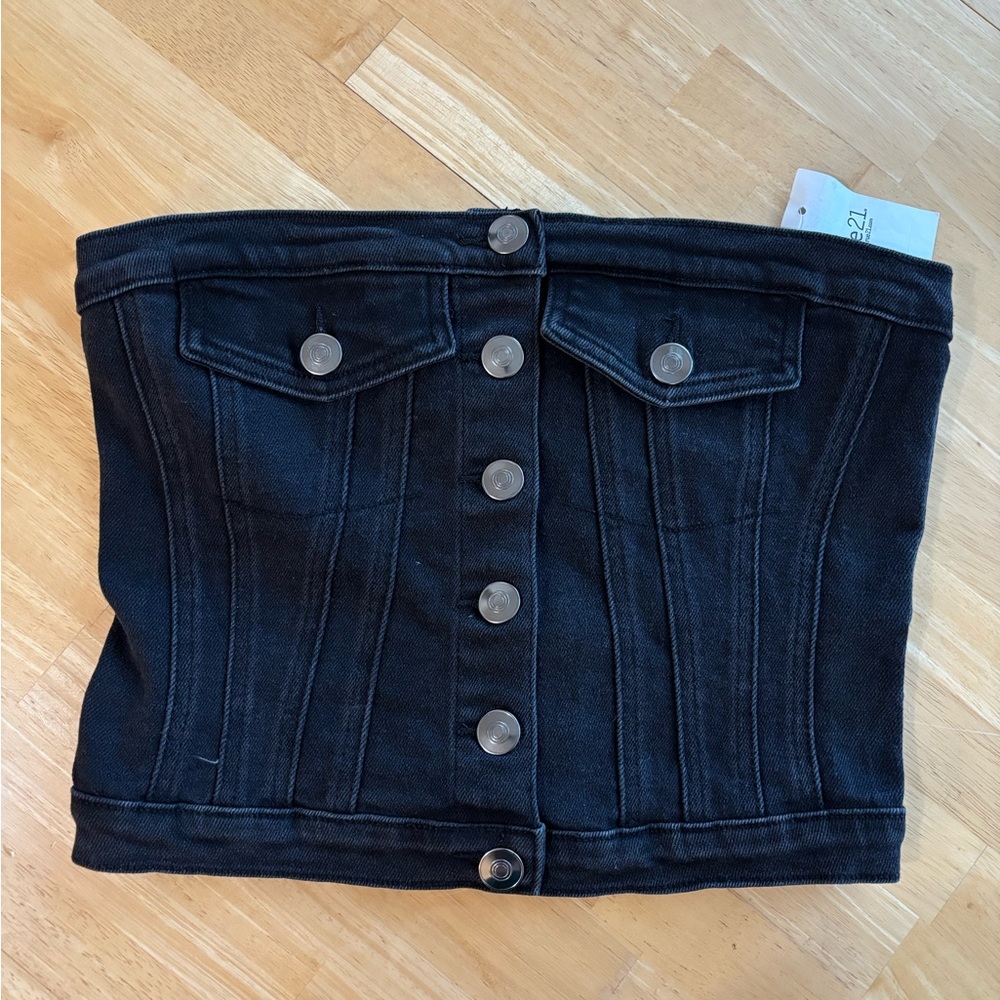Rue21 Black Denim Smocked Tube Top